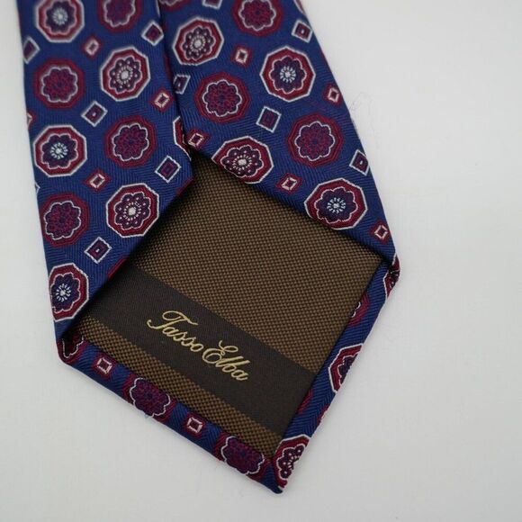Tasso Elba Blue Red Geometric‎ Woven Silk Tie - Picture 4 of 7